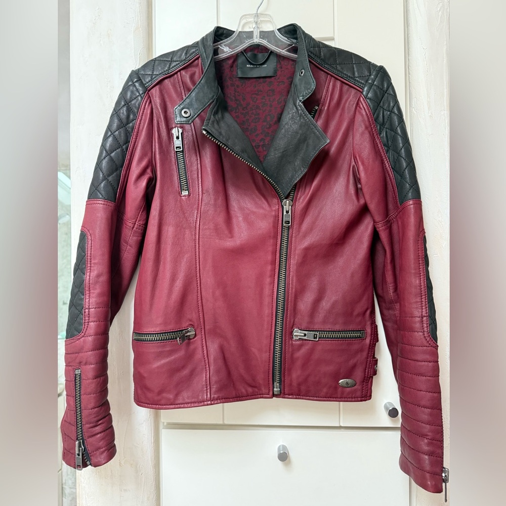 MAISON SCOTCH Burgundy Leather Biker Jacket Sz 2 US 6